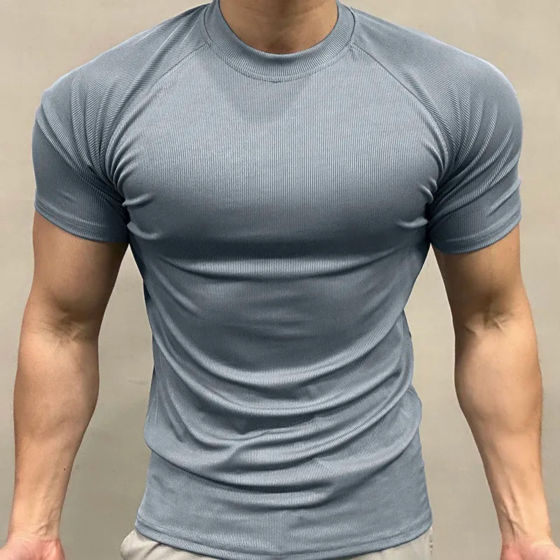 Men Summer Tshirt Muscle Shirt Bodybuilding Fitness Workout Turtleneck Casual Top Tees