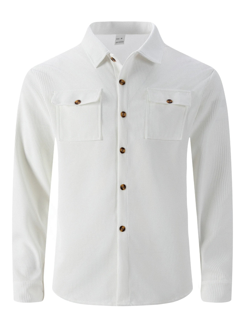 Men's Waffle Knit Button Down Shirt - Casual Long Sleeve Turn Down Collar Chest Pocket Work Shirt