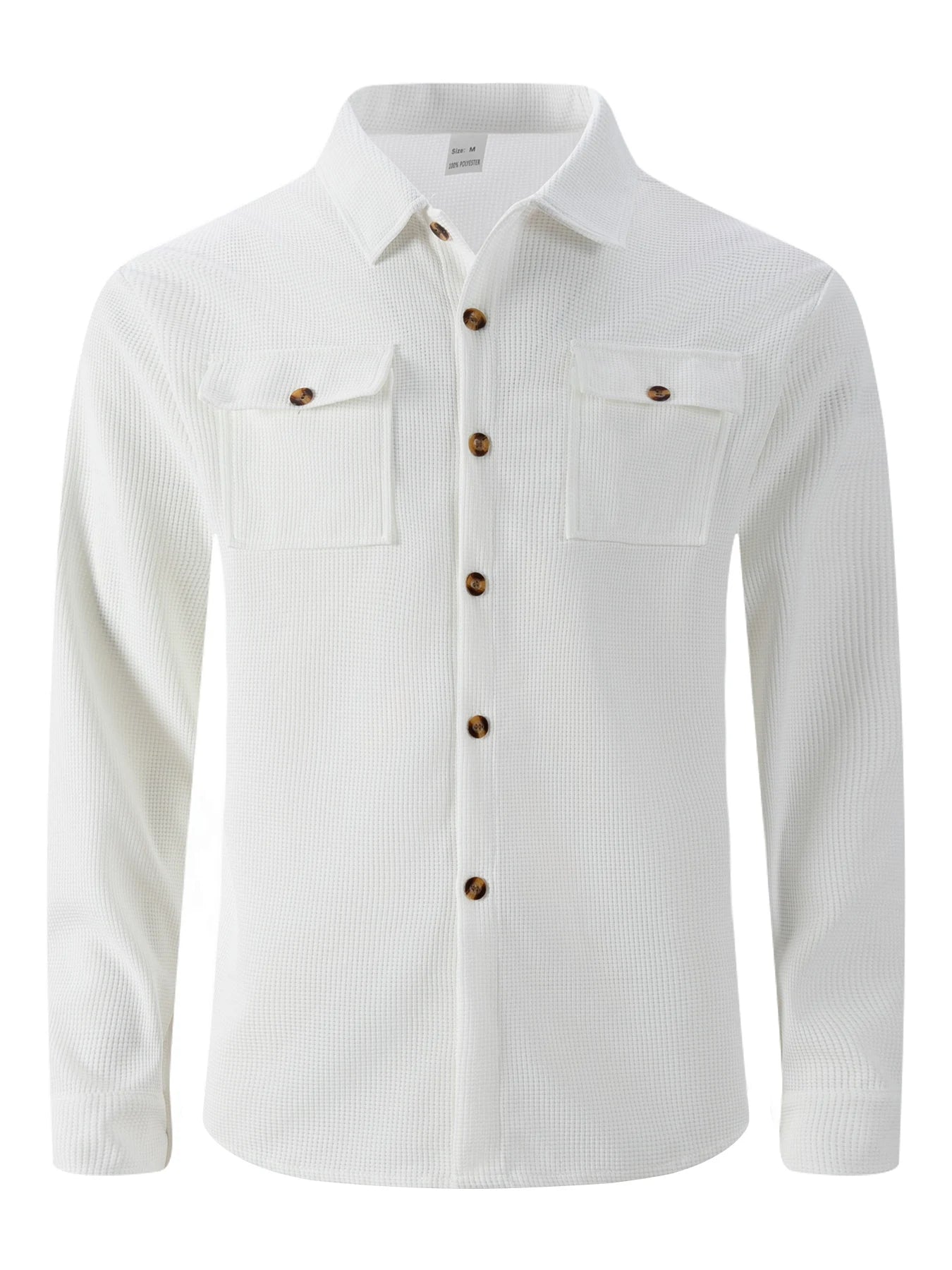 Men's Waffle Knit Button Down Shirt - Casual Long Sleeve Turn Down Collar Chest Pocket Work Shirt
