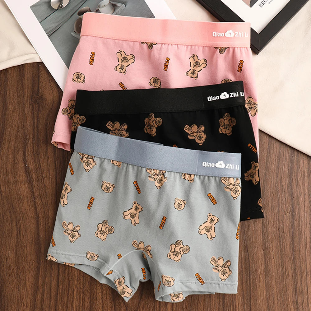 3PCS/Pack Autumn Winter Cotton Cute Bear Print Women's Panties Antibacterial Breathable Crotch Underwear Comfortable Soft Linger