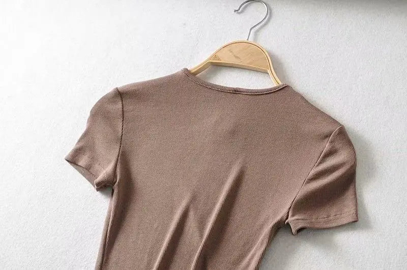 Summer Woman Slim Fit t-shirt tight Cotton Short-Sleeve O-neck tee Crop Tops