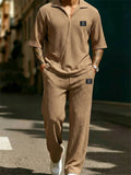 2026 New Style Men's Fashion Casual Shirt Set - High-Quality Solid Color V-Neck Short Sleeve Pants Two-Piece Set