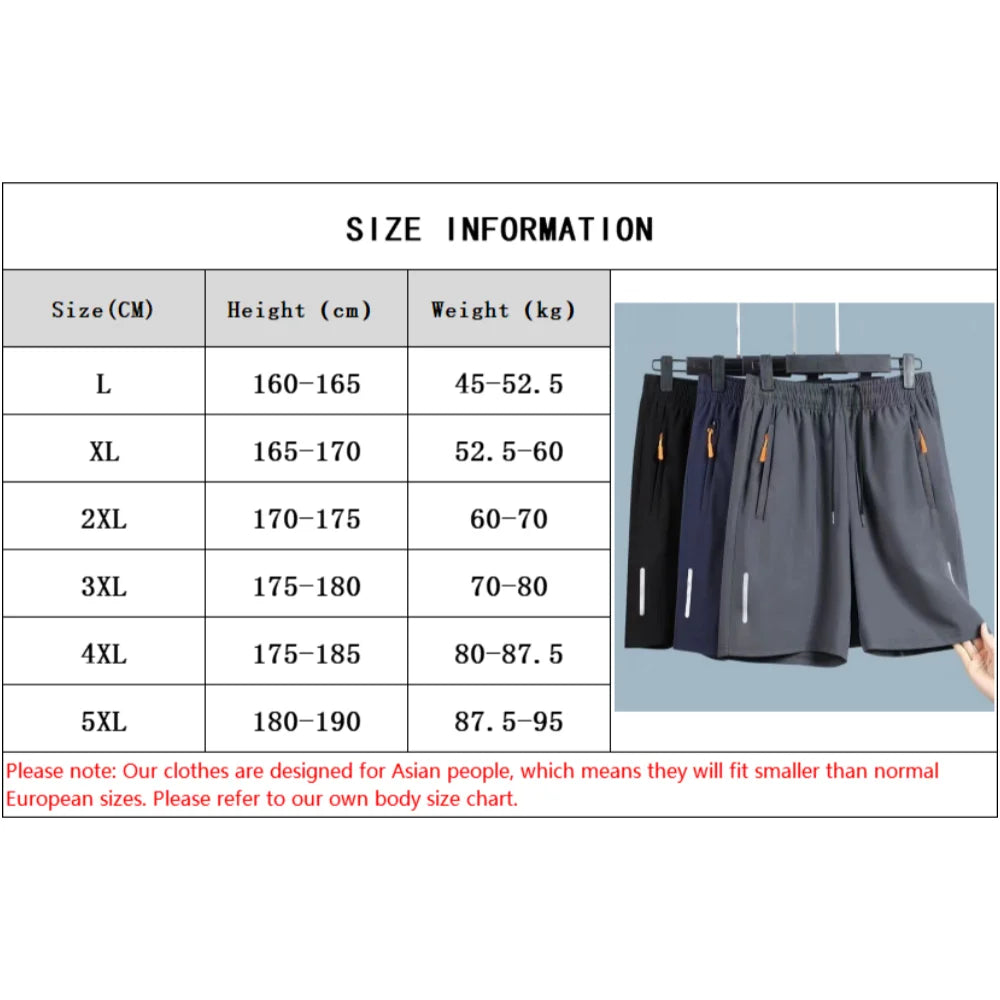 Men's Summer Beach Short Pants Sports Casual Shorts Ultra-thin Ice Silk Quick Dry Male Zipper Loose Gym Sweatpant Jogging Shorts