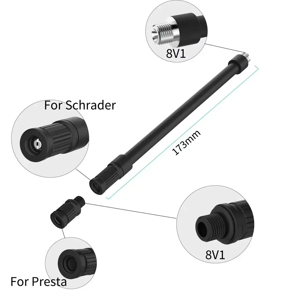 4 In 1 Universal Bicycle Air nozzle with extension Hose Clik Presta Schrader Dunlop Valves Bike Motorcycle Pump Portable Connect