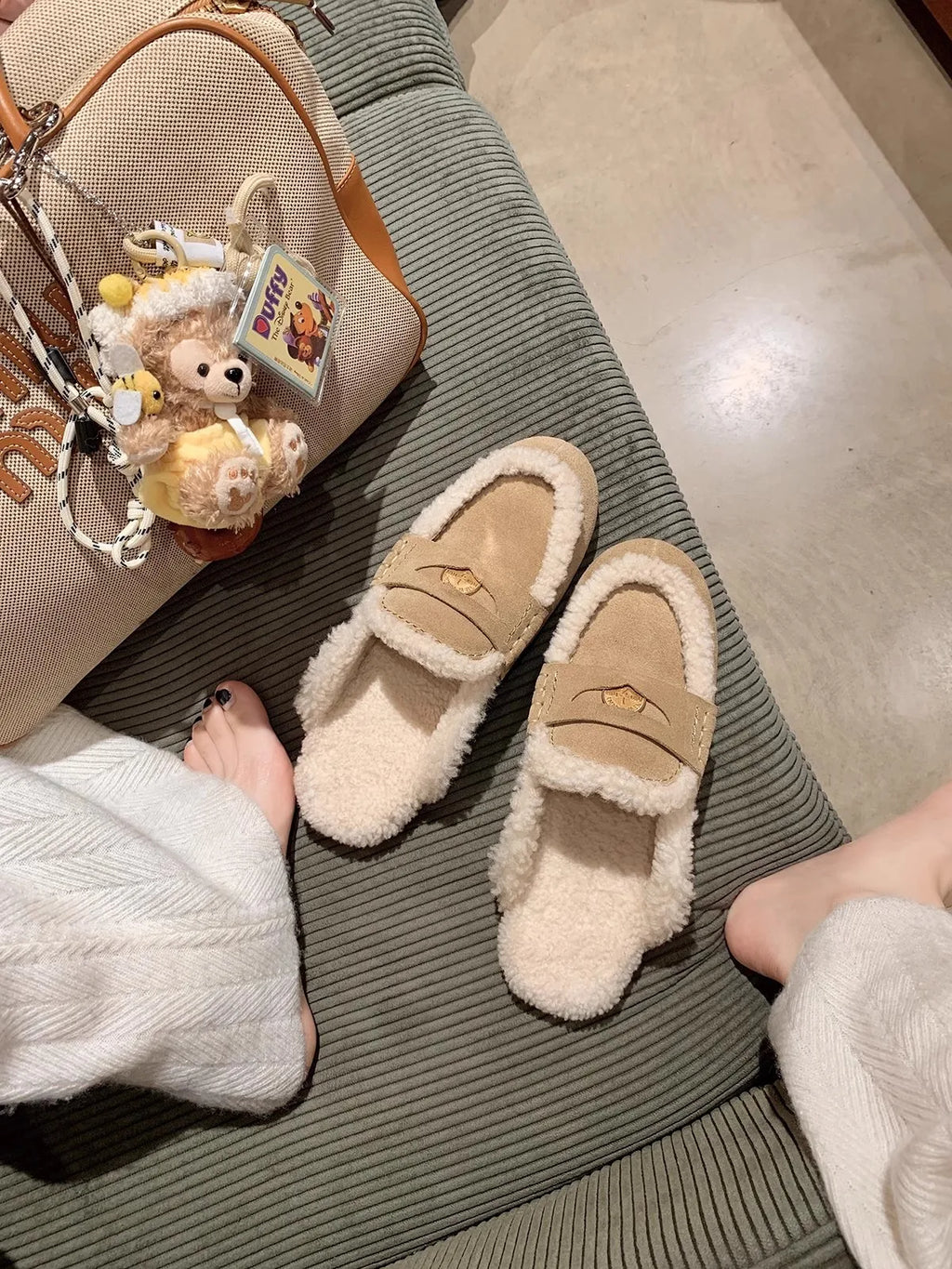 Women's slippers 2025 autumn and winter warm fur half slippers for wearing outside slippers