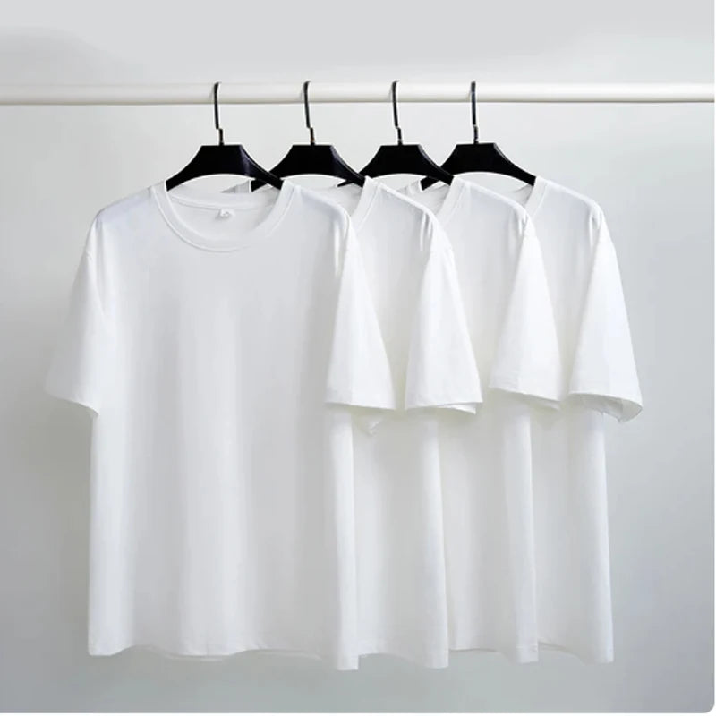 Summer Casual 100% Cotton Regular-Fit Women Crew Neck Basic White T-Shirts