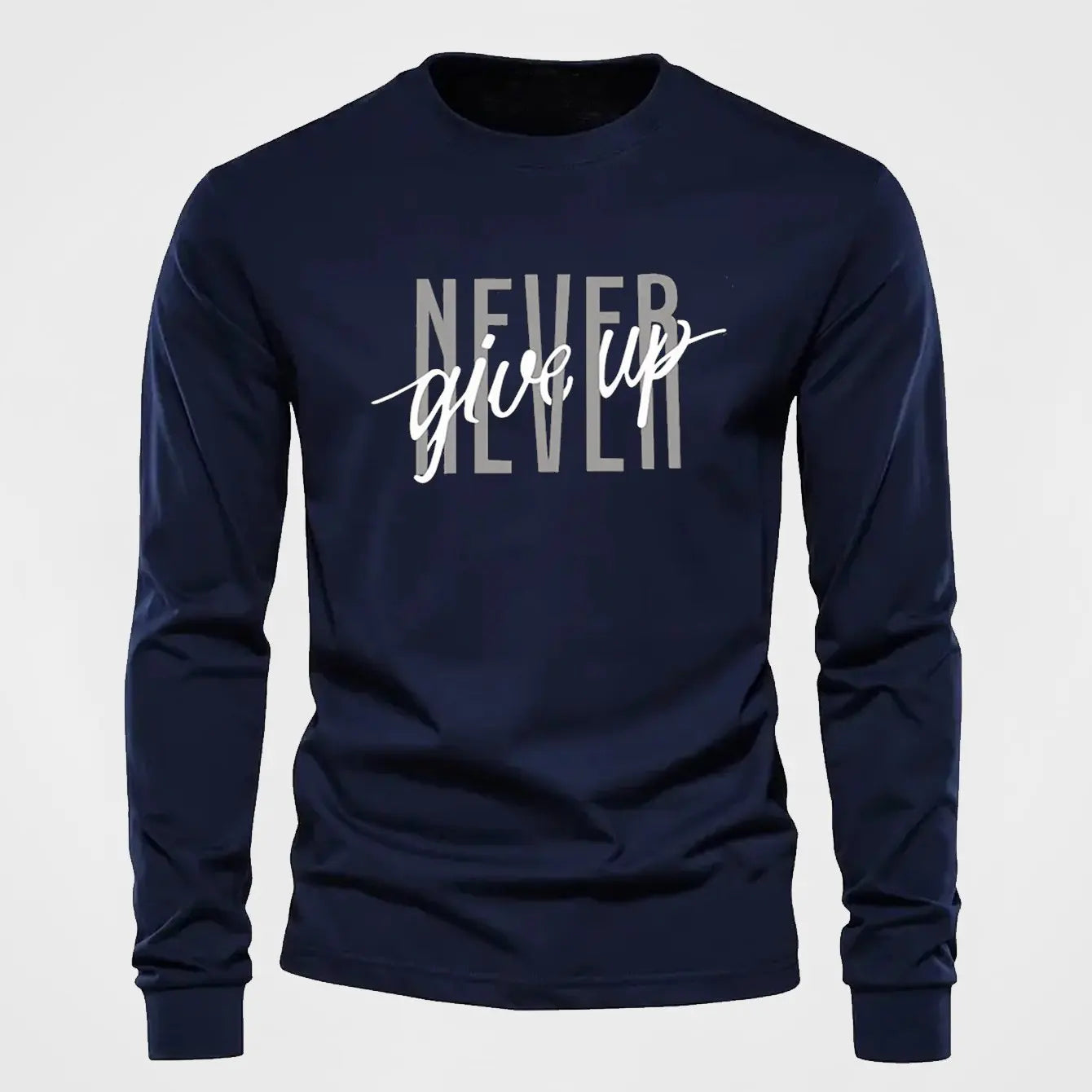 2025 Fashion NEVER English Letter 3D Printing Men's Long Sleeve Tees Autumn Casual Breathable O-neck T Shirt Tops Street Clothes