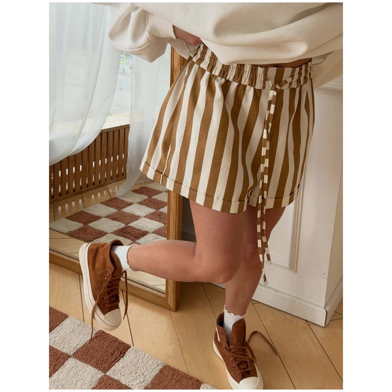 Red White Striped Balloon Pants Women's Elastic Waist Wide Leg Baggy Casual Trouser 2026 Summer New Streetwear Loose Fit Pants