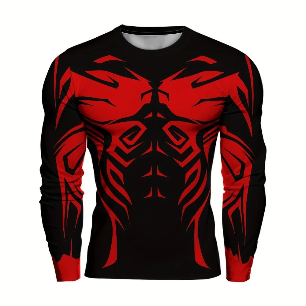T-Shirts for Men Fashion 3D Geometric Print Casual Sports O-Neck Oversized T-Shirt Tops Loose Gym Long Sleeve T-Shirt Clothing