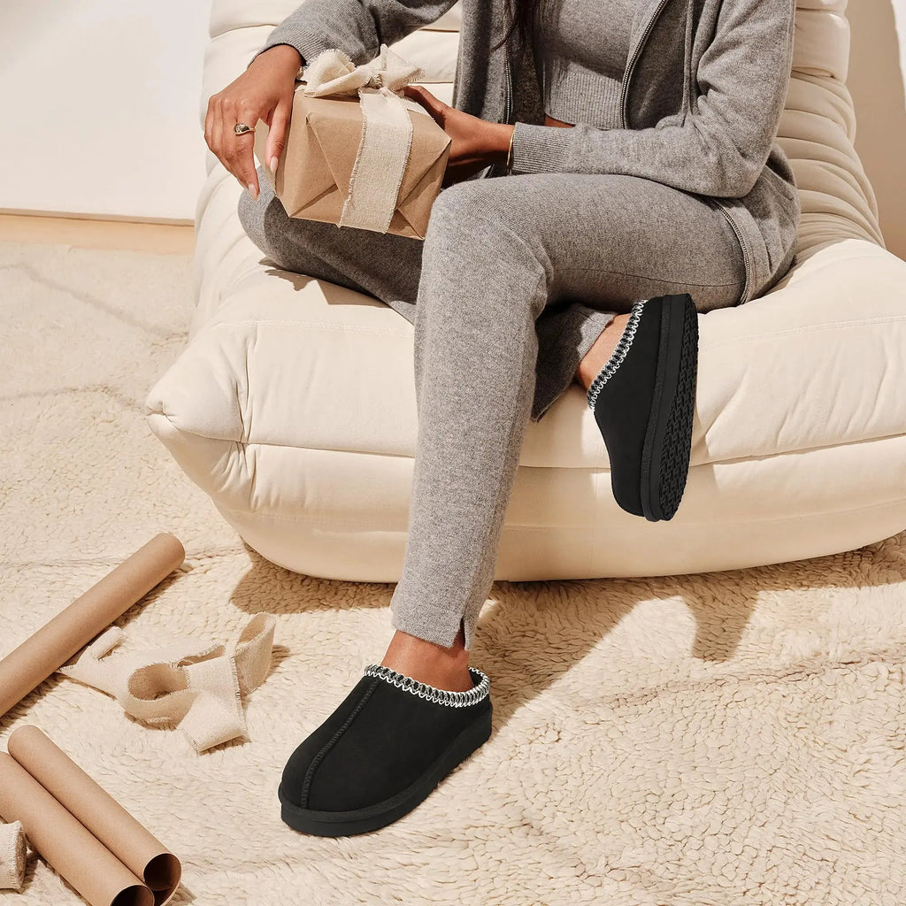 Crestar Women's Memory Foam Fuzzy Slippers New Genuine Suede Fluffy Slippers Women Men Cozy Warm House Shoes Indoor and Outdoor