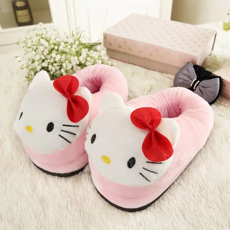 Y2K Hello Kitty Women Plush Cotton Shoes Big Head Slippers Sanrio Kawaii Anime Flat Shoes Winter Warm Thickened Cute Student