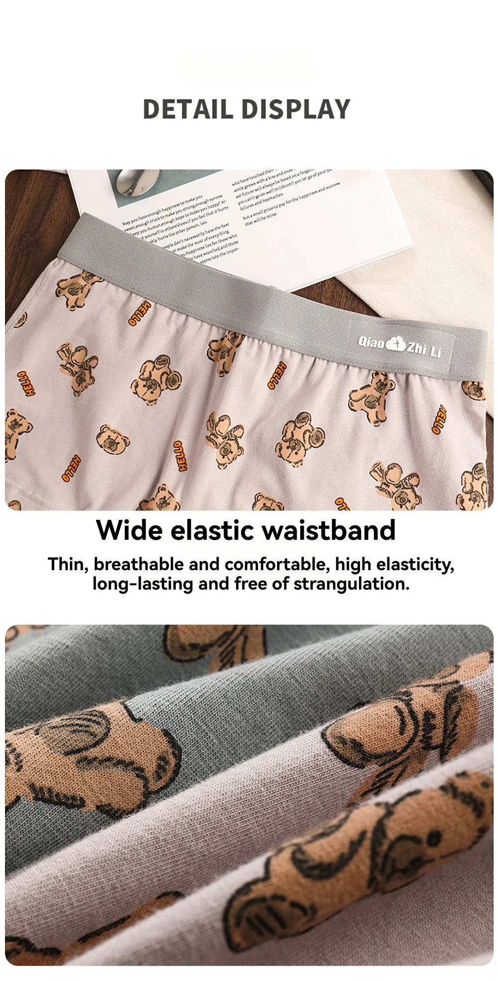 3PCS/Pack Autumn Winter Cotton Cute Bear Print Women's Panties Antibacterial Breathable Crotch Underwear Comfortable Soft Linger