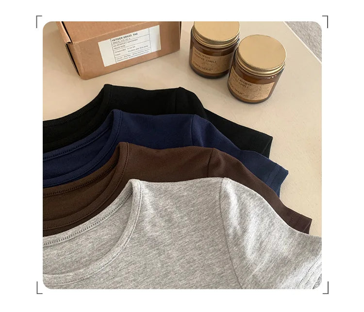 American style spicy girl shoulder T-shirt for women in summer 2025, tight fitting and slimming short top, basic elastic short s