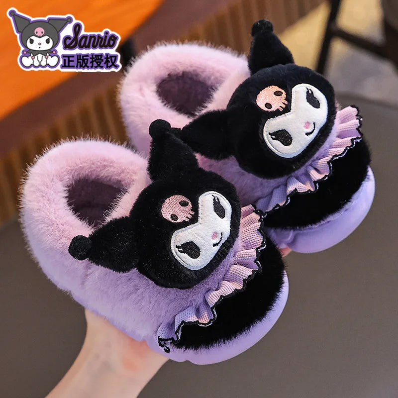 Sanrio Kawaii Girls Plush Slippers Cute Kuromi Hello Kitty My Melody Cartoon Student Winter Home Indoor Anti-Slip Warm Shoes
