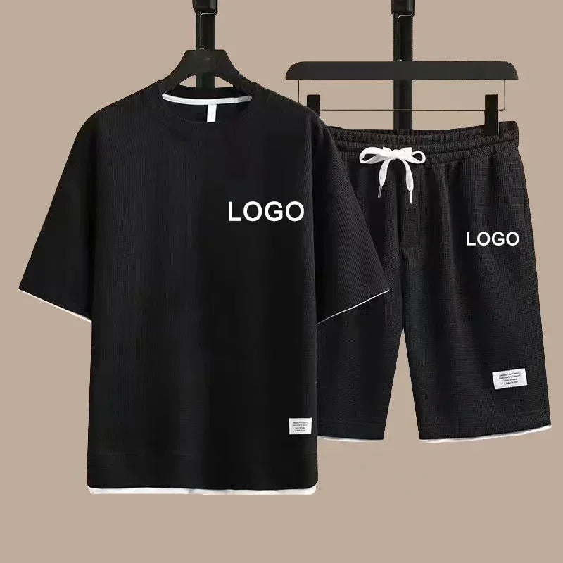 Customized Printed T-shirt Short Pants 2-Piece Suit Men Summer Fashion Short Sleeve Tracksuit Set Shorts Streetwear Tee Tops