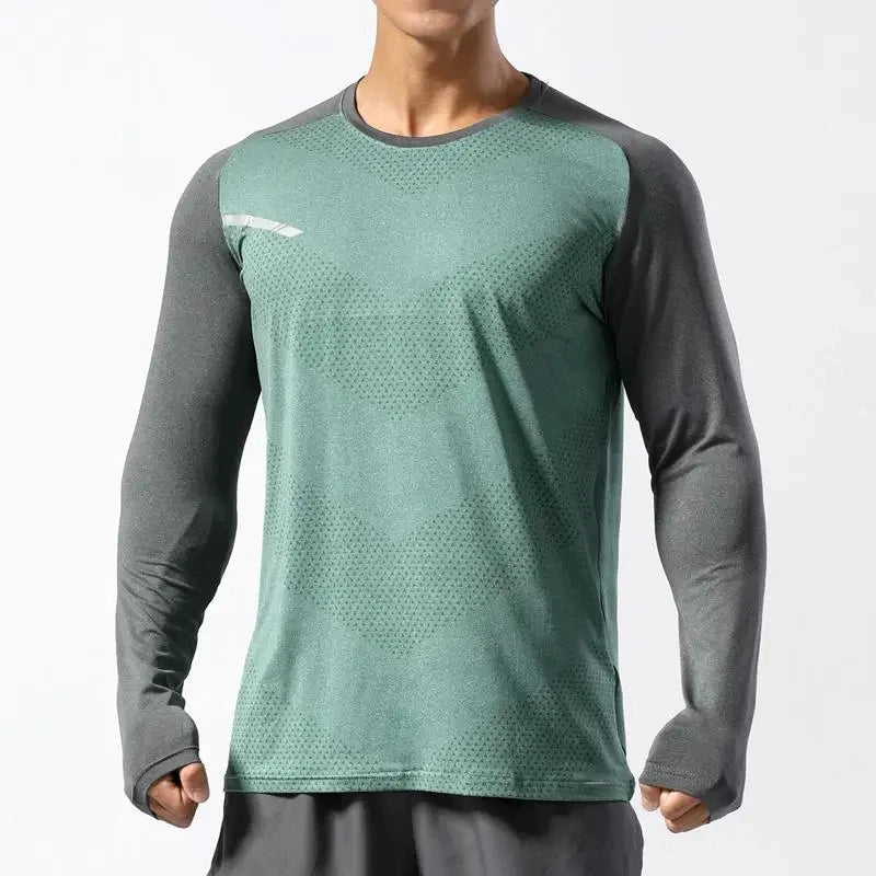 Simple Contrast Color Sports T Shirt For Men Fashion Fitness 3D Printed Long Sleeve Sportswear T-shirt Loose Breathable Gym Tees
