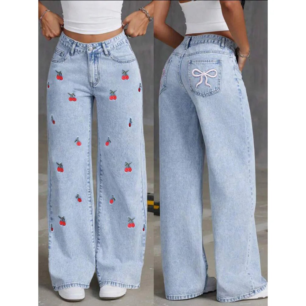 High Waist Loose Straight Wide Leg Denim Pants Women Vintage Casual Drape Long Jeans