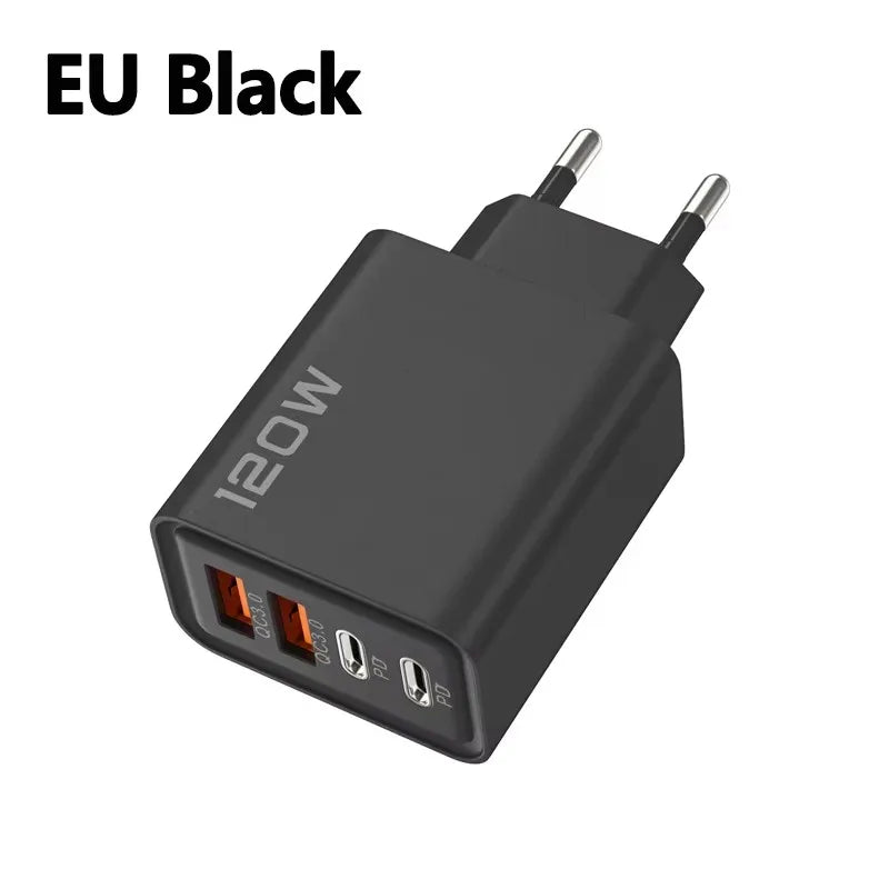 4 Ports 120W Charger USB C PD Quick Charge 3.0 Type C USB Phone Chargers Fast Charging Adapter For iPhone Samsung Xiaomi Huawei