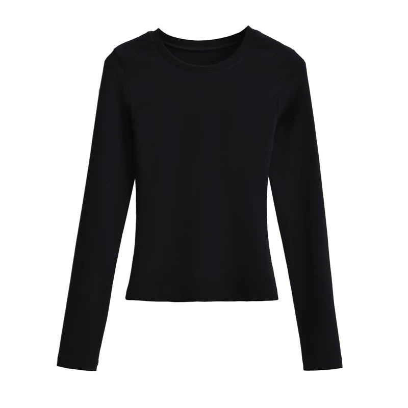 LUNDUNSHIJIA O-neck Long Sleeve T-shirts For Women 2025 New Spring Ladies Solid Cotton Slim Tee Shirts 10 Colors