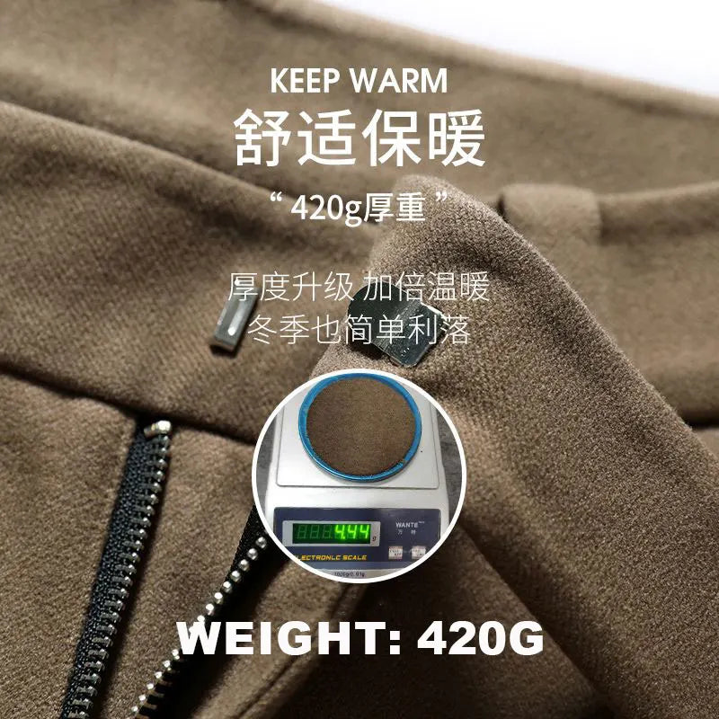 Brown Heavy Duty Woolen Straight Casual Brushed Pants Men High Quality Korean Business Work Trousers
