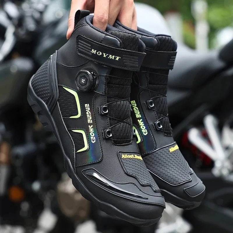 Men Motorcycle Boots Breathable Anti Slip Wear Resistant Ankle Support Motorbike Racing Riding Shoes for Outdoor Street Riding