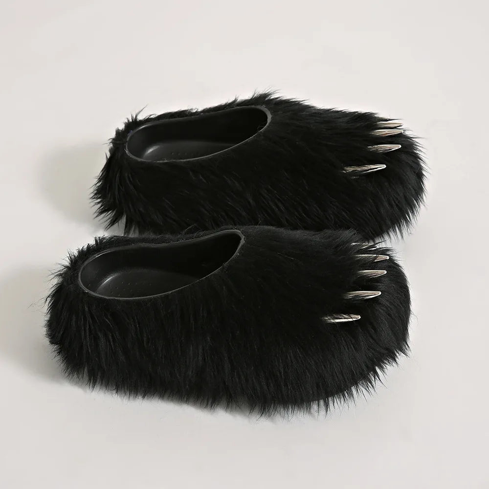 Ins Claw Slippers Adults Winter Flip Flops Warm Fur Slides Fluffy Fuzzy House Shoes Unisex Animal Claw Slippers