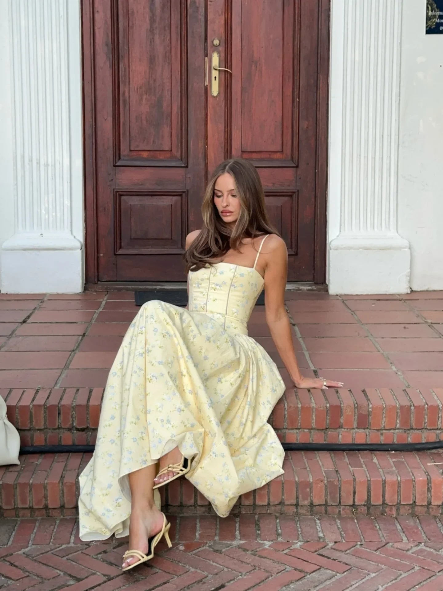 Oligai Summer Floral Print Spaghetti Strap Midi Dress Women Party Dress Elegant Vintage Holiday Beach Wear Dress