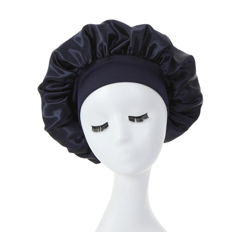 2PCS Milk Imitation Silk Wide Brim Satin Cloth Women's Hair Hat Bonnet Elastic Band Headwear bonnets for women