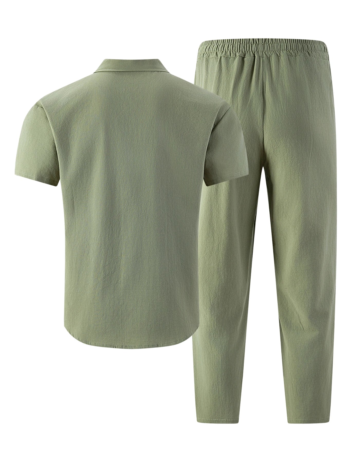 Men's Cotton Linen Short Sleeve Shirt & Pants Set Turn-Down Collar Double Pocket Casual Streetwear