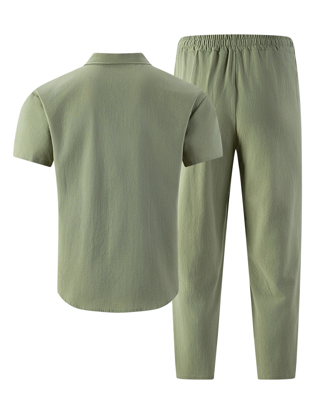 Men's Cotton Linen Short Sleeve Shirt & Pants Set Turn-Down Collar Double Pocket Casual Streetwear