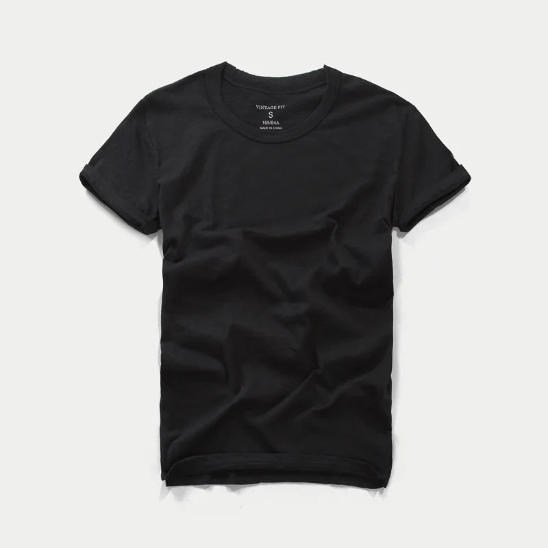 3018 Summer Fashion Short Sleeve Thin T-shirt Solid Color Simple Classic Soft Cozy Round Neck Slub Cotton Men's Casual Tops Tees