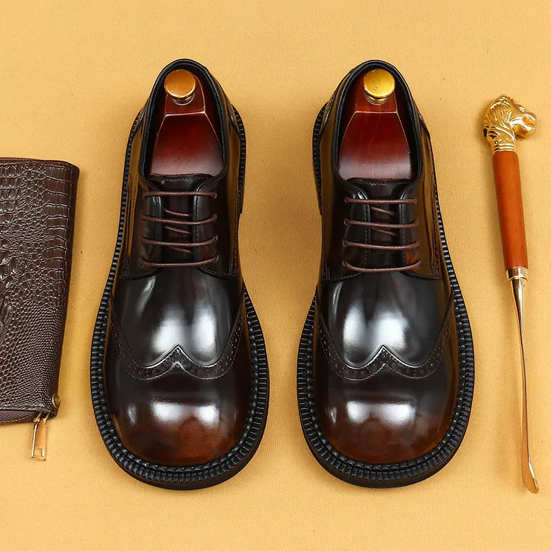 Big-headed leather shoes men's carved 2024 new wide-footed high-quality British limelight cowhide business casual men's shoes