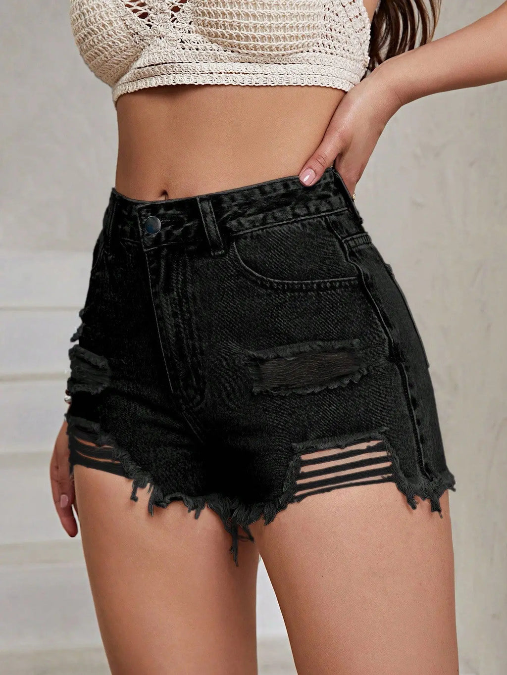 Women's Fashion Frayed Denim Shorts 2026 Summer Straight Slimming Shorts Female Hot Pants