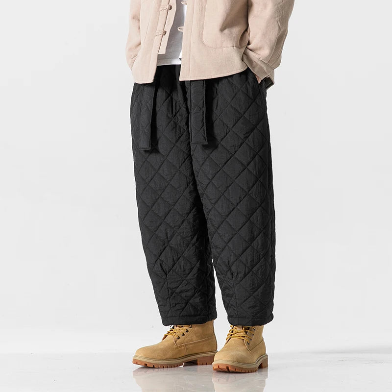 2024 Winter Thickened Cotton Padded Pants Men Casual Warm Trousers Ankle Length Pants Sportwear Solid Drawstring Sweatpants Man
