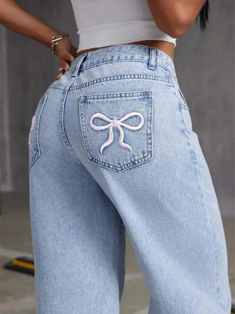 High Waist Loose Straight Wide Leg Denim Pants Women Vintage Casual Drape Long Jeans