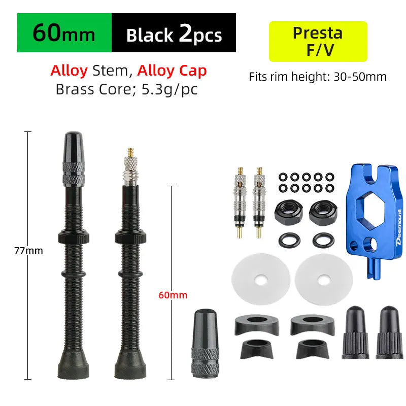 Deemount 2pcs 40/60/80mm Bike Presta/FV Valve Stem for Tubeless Tire MTB Road Bike Bicycle No Tube Rim Parts
