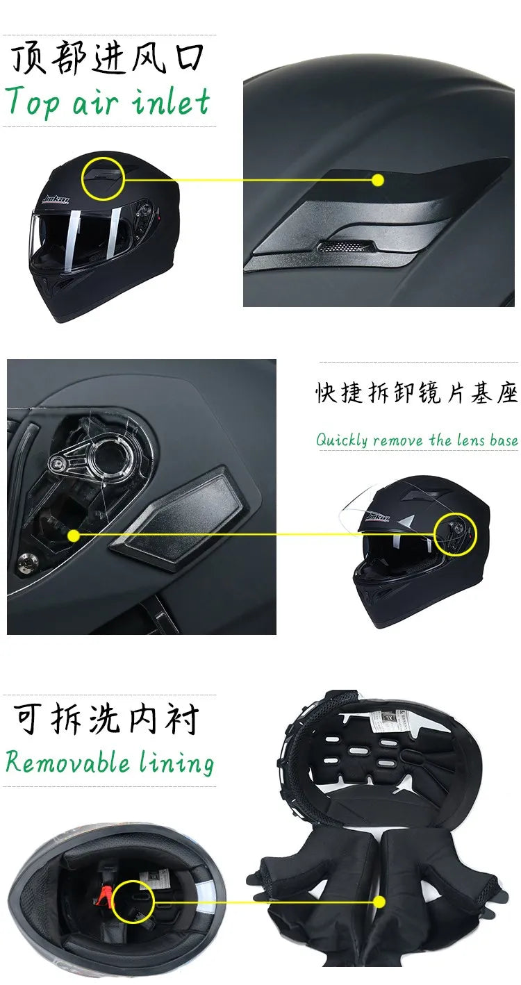 JIEKAI DOT Certified Full Face Motorcycle Helmet Racing Dual Lens Helmet