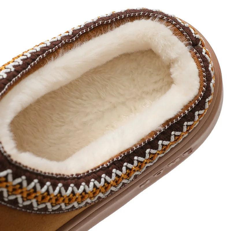 Comfort Thick Bottom Cotton Slippers Women 2025 Winter Warm Thick Plush Non Slip Furry Clogs Shoes Embroidery Suede Snow Boots