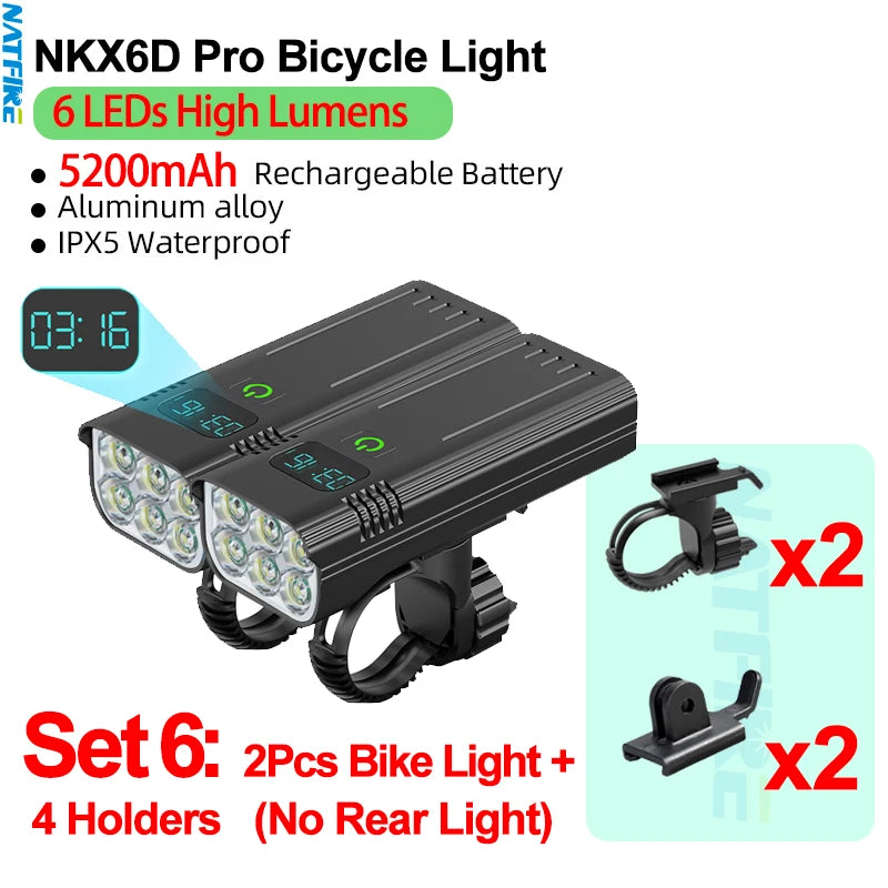 Upgrade 8-6 LED Bicycle Light Powerful Bike Headlight 10000mAh USB Rechargeable as Power Bank Front and Rear Lights Set Optional