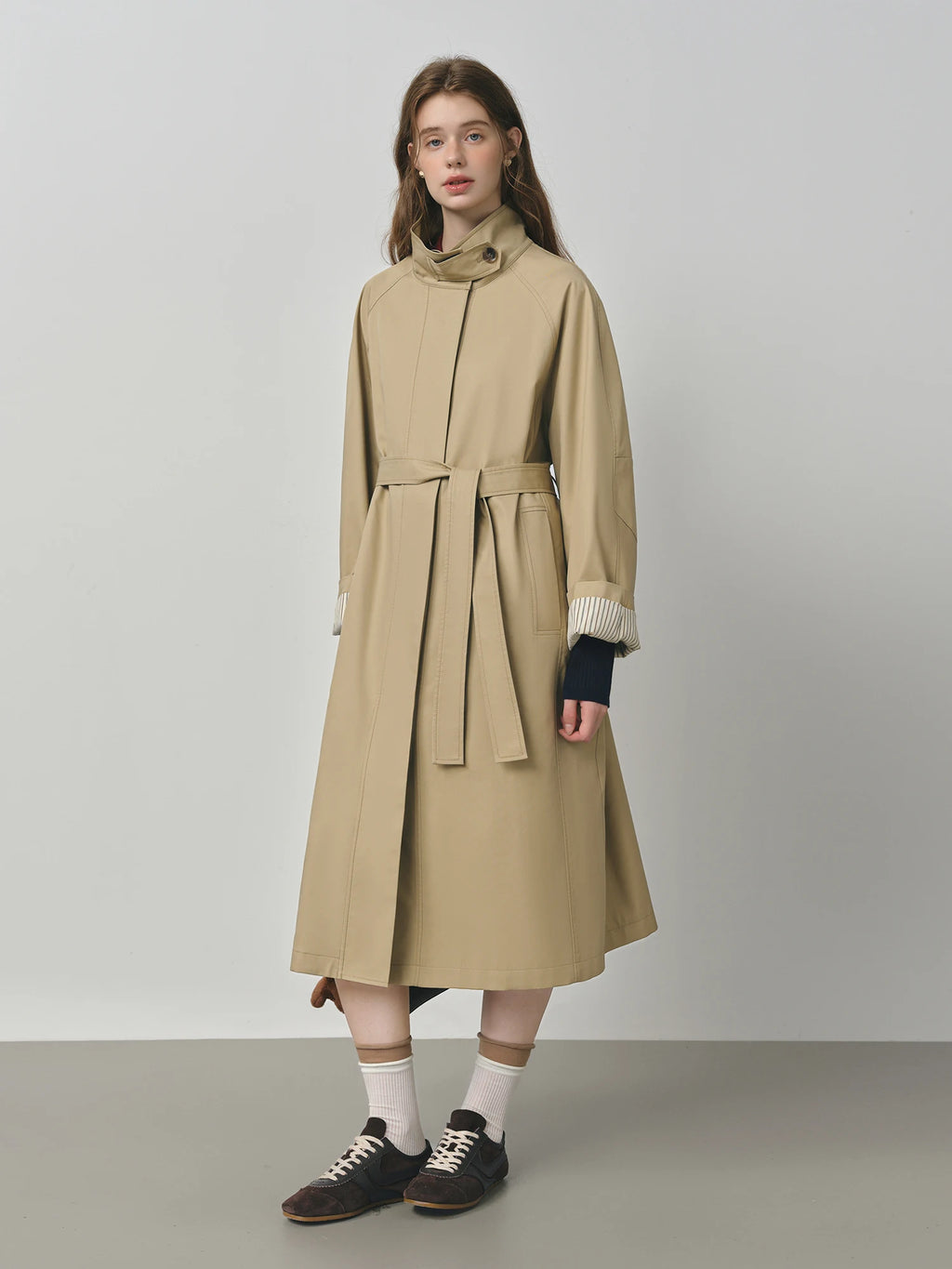 FSLE British Style Design Stand Collar Windbreaker Trench Jacket for Women 2025 Autumn New Arrival Casual Chic Coats for Women