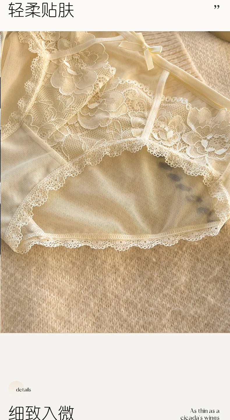 1Pcs Women's Underwear Panty black Sexy Lace Panties Girl Hollow Comfort Briefs Mid Waist Seamless Underpants Female Lingerie