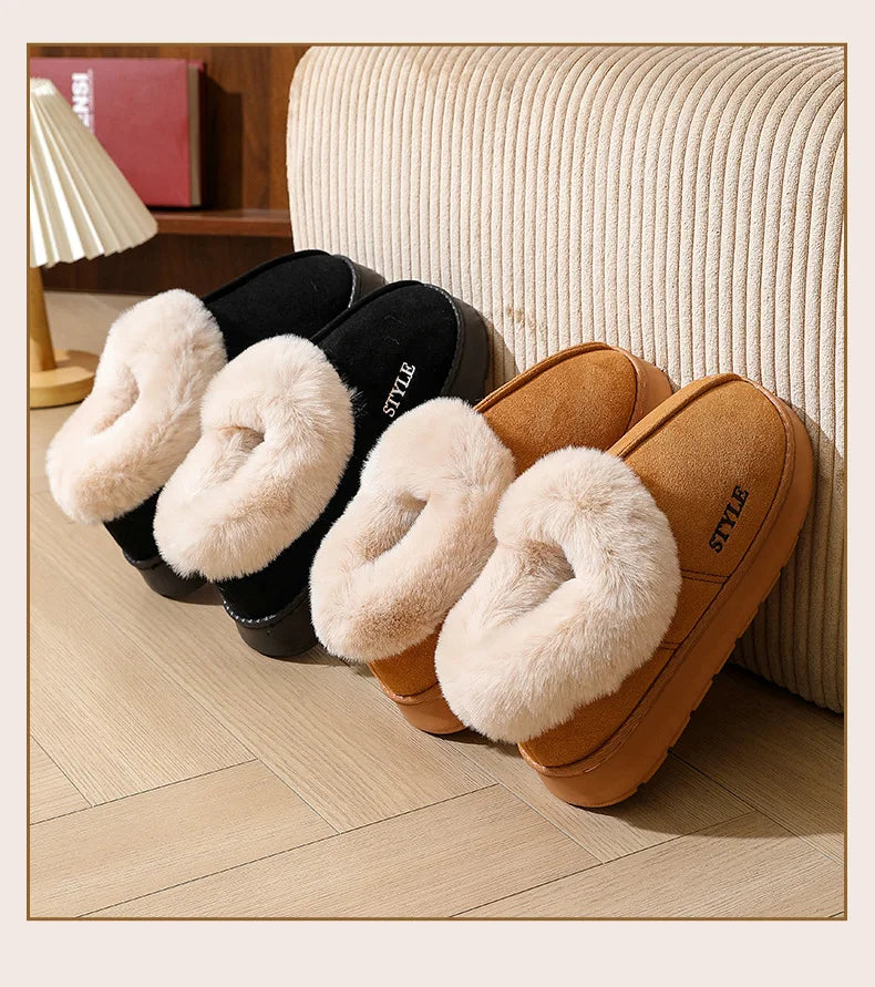 New Platform Snow Boots for Women's Home Thick Warm Wool Shoes Women's Outdoor Anti-Slip Fur Velvet Ankle Short Boots Shoes