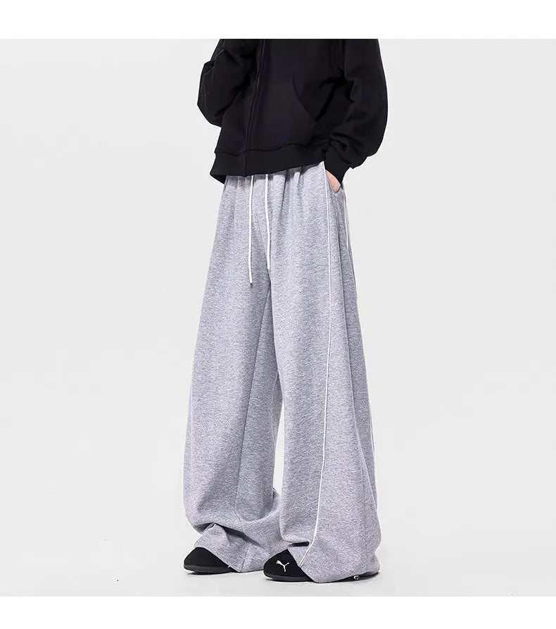 Men's Minimalist Oversized Wide Leg Sweatpants Contrast Stripe Drawstring Waist Streetwear Pants