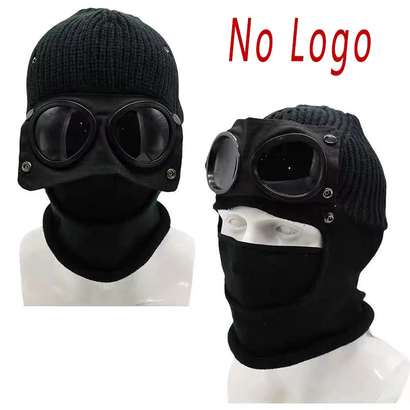 New Trendy Autumn Winter Warm Caps New Aviator Glasses Men Women Ear Protection Plus Cycling Full Face Cover Warm Knitted Hats