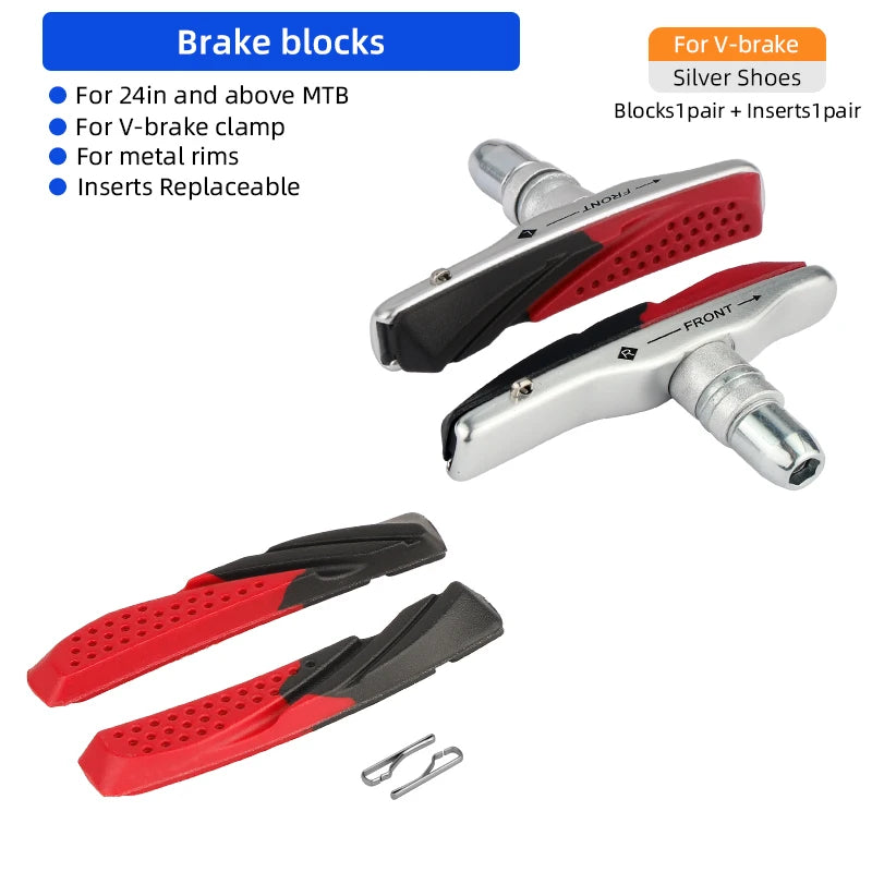 MTB V-brake Pads W/ 70mm Rubber Brake Inserts All Weather Use Metal Rims Wheel Friction Blocks Kits for XT XTR M70R2/S70C/M70CT4