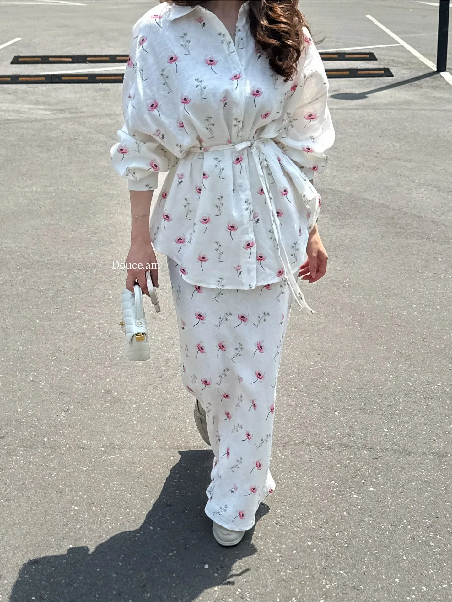 Women Two Piece Sets Skirt Set Floral Print Lantern Sleeve Turn Down Collar Shirt Long Skirts A Line Lace Up Y2k Elegant Work
