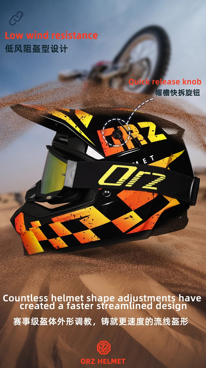 ORZ professional off-road motorcycle helmet, youth off-road full helmet, DOT approved gift of goggles, capacitors de moto