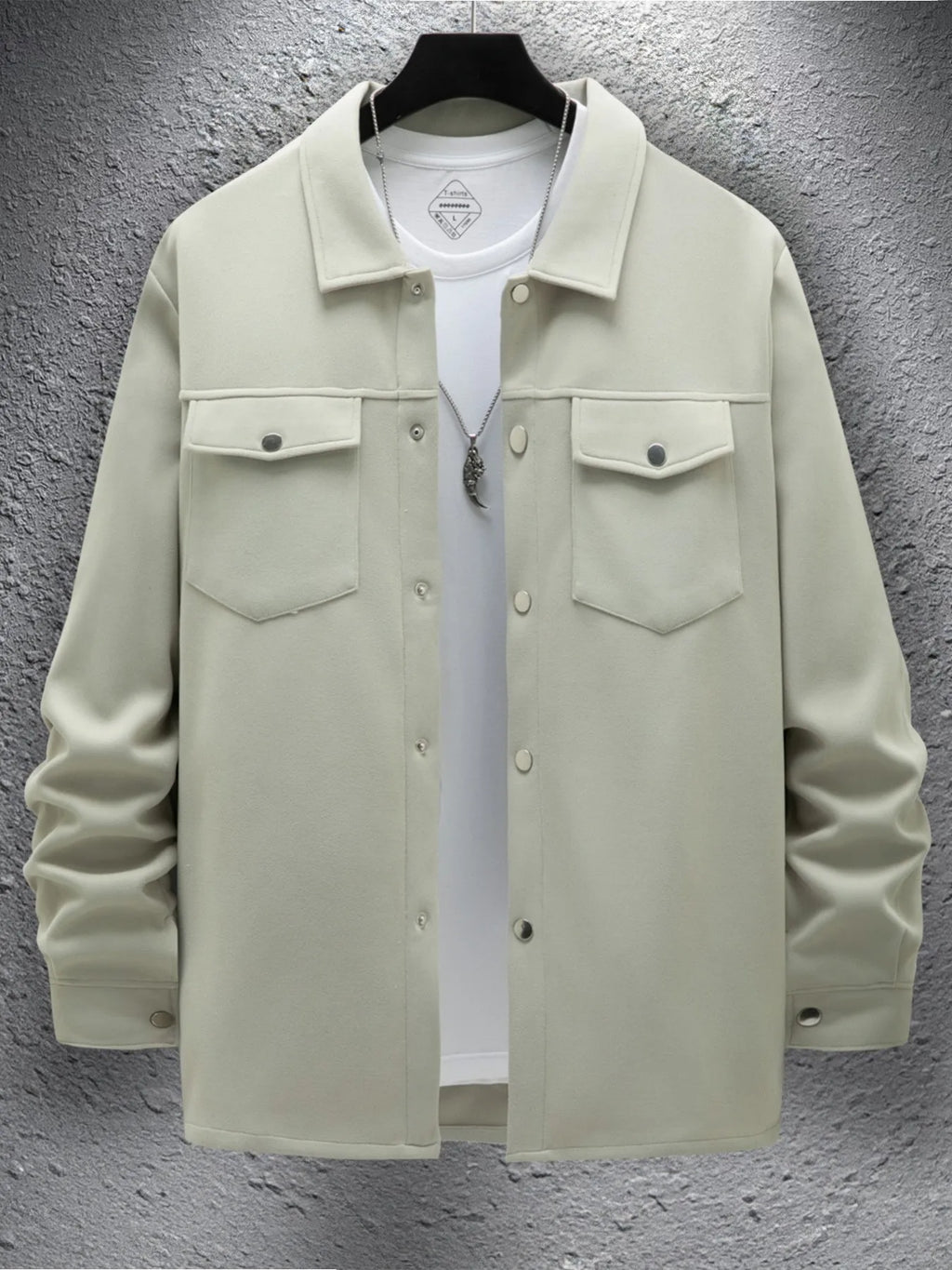 2025 new men's casual spring and autumn solid color single-breasted jacket pocket long-sleeved coat