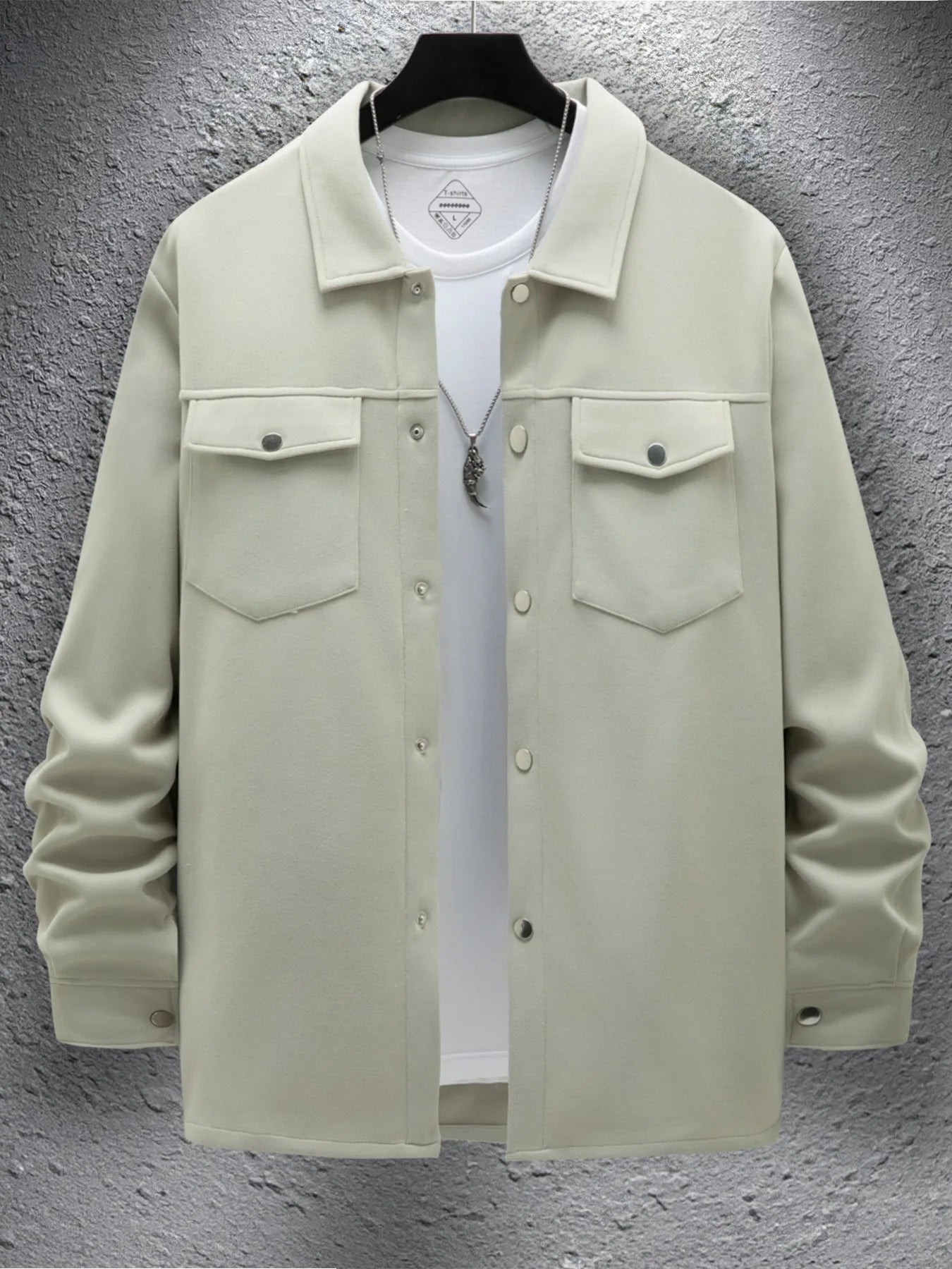 2025 new men's casual spring and autumn solid color single-breasted jacket pocket long-sleeved coat