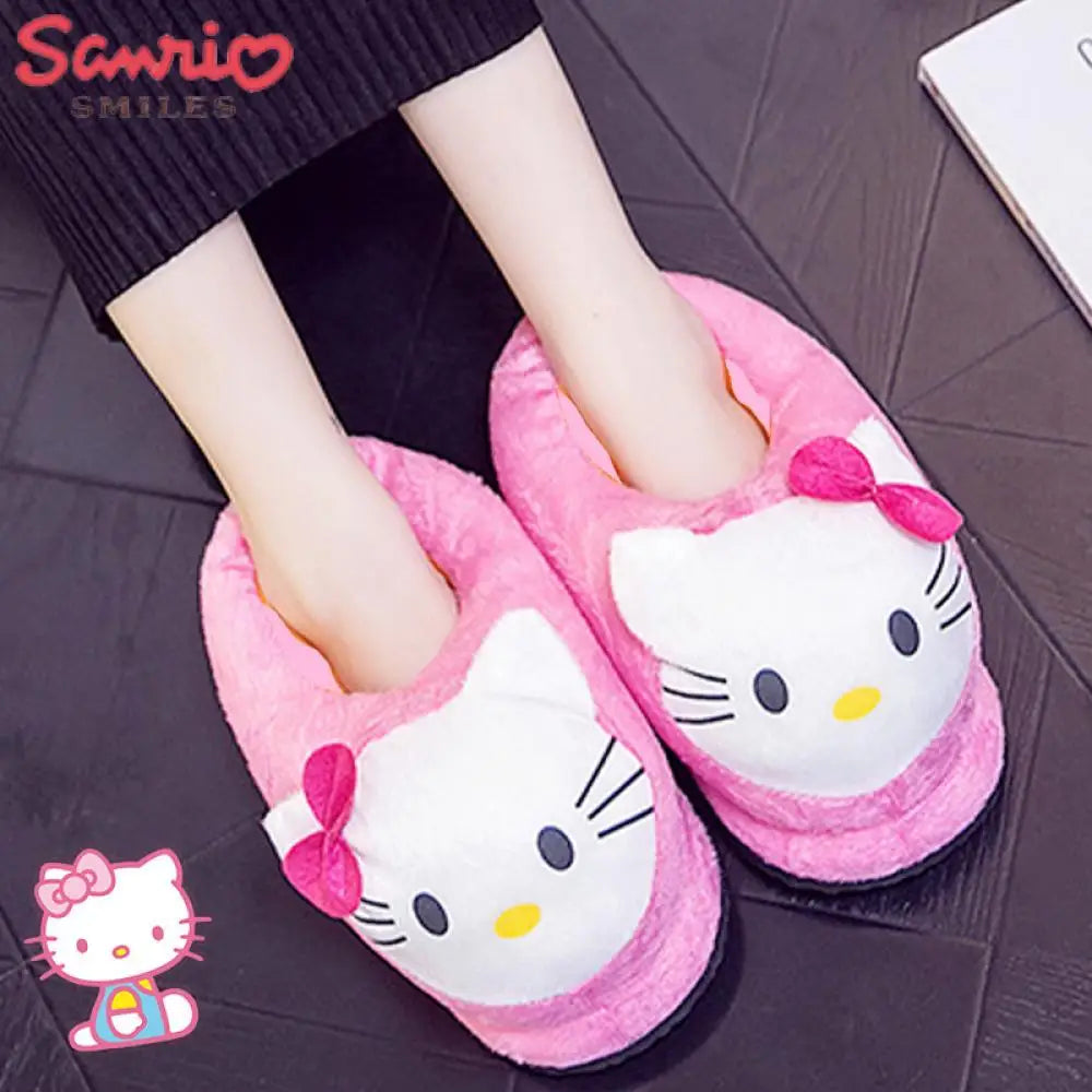 Y2K Hello Kitty Women Plush Cotton Shoes Big Head Slippers Sanrio Kawaii Anime Flat Shoes Winter Warm Thickened Cute Student